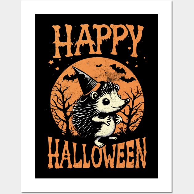 Happy Halloween Cute Hedgehog Wall Art by ravensart